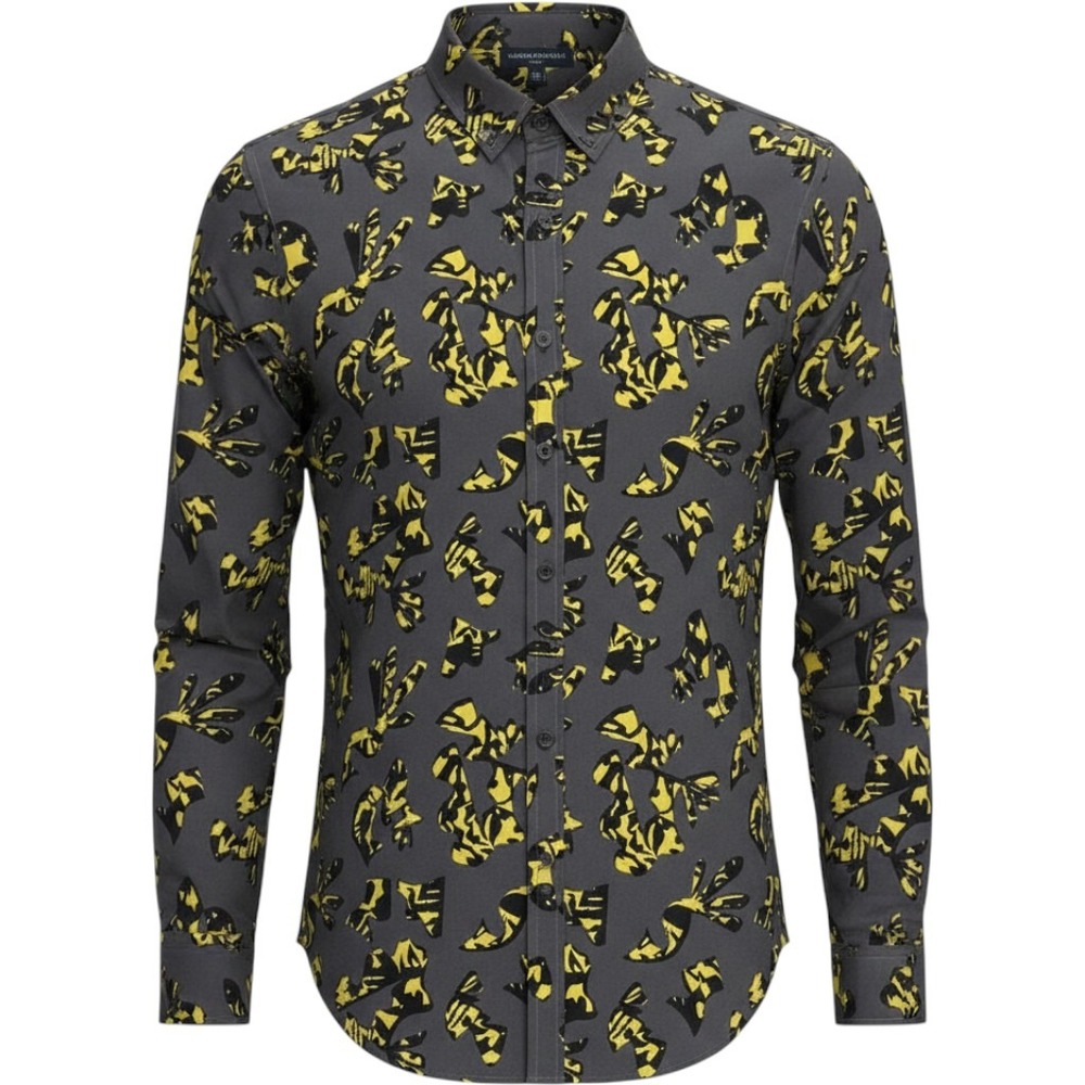 Banana Republic‎ 100% Silk Abstract Print Blouse Gray Yellow XS